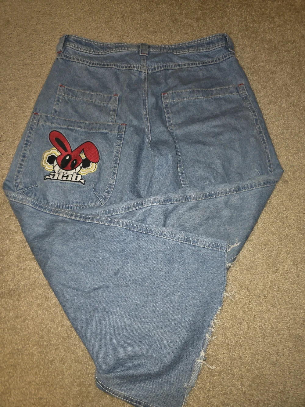 A-Lab Mens Jeans Retro Wide Baggy Y2K Embroidered Logo Size 36 Blue Denim Pants